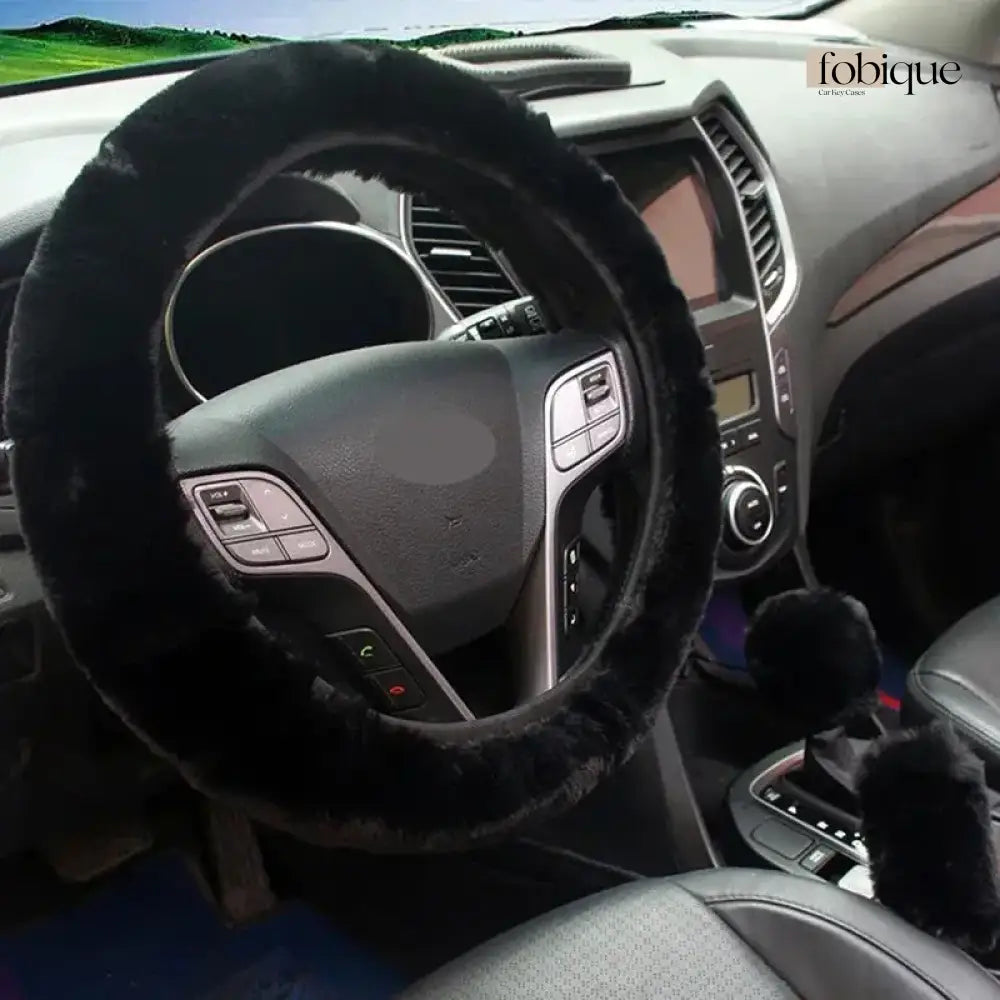 3-Piece Plush Car Cover Set – Steering, Gearshift & Handbrake Fobique