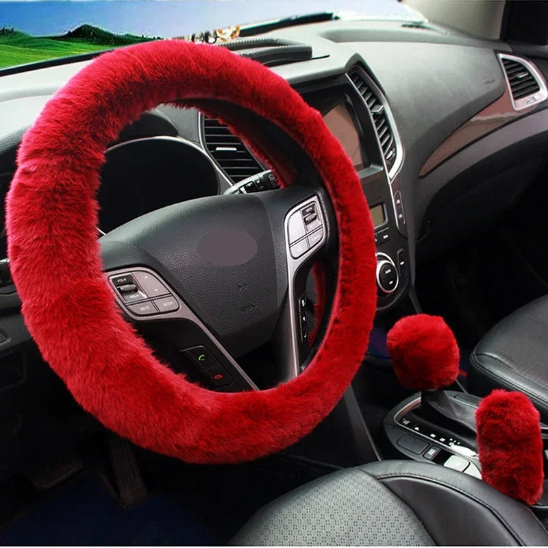 3-Piece Plush Car Cover Set – Steering, Gearshift & Handbrake