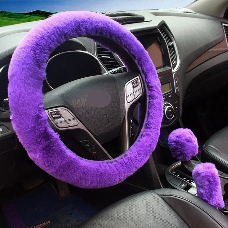 3-Piece Plush Car Cover Set – Steering, Gearshift & Handbrake