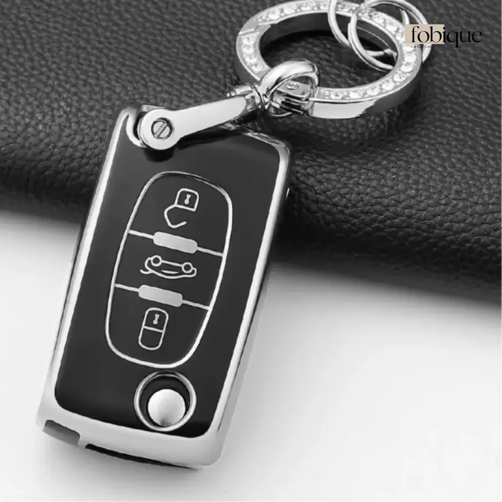 Classic Collection | Car Key Cover Compatible with Citroën C4, C5, C4 Picasso & More – 3-Button Flip Key Case Fobique