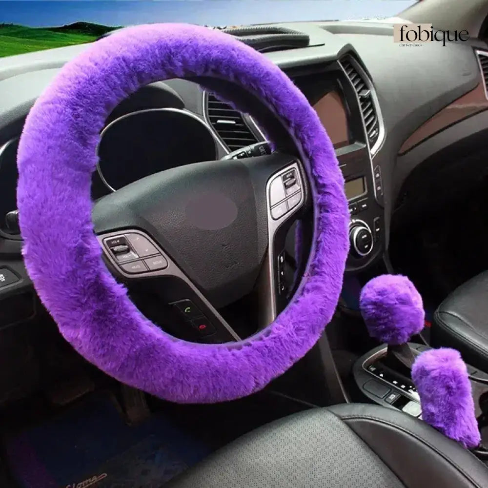 3-Piece Plush Car Cover Set – Steering, Gearshift & Handbrake Fobique