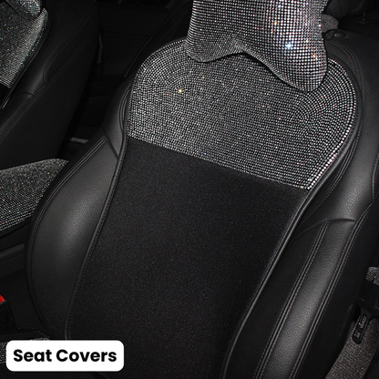 Complete White Sparkling Set – Seat Covers, Pillows, Steering Cover & More
