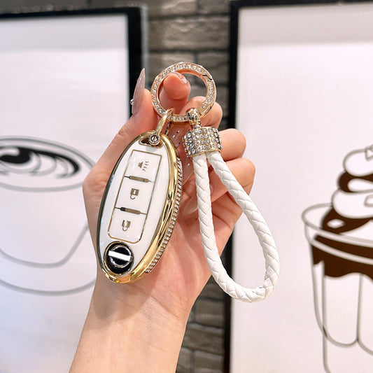 Royale Lederkollektion | Schlüsselanhängerhülle für Infiniti G37, G35, Q60, EX35 u. v. m. | 3-Tasten-Smart-Key 