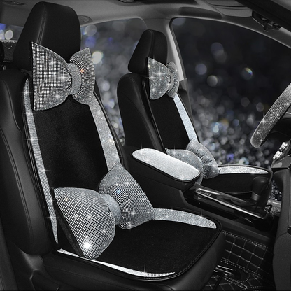 Complete White Sparkling Set – Seat Covers, Pillows, Steering Cover & More