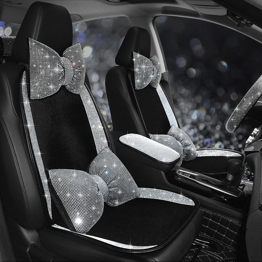 Complete White Sparkling Set – Seat Covers, Pillows, Steering Cover & More
