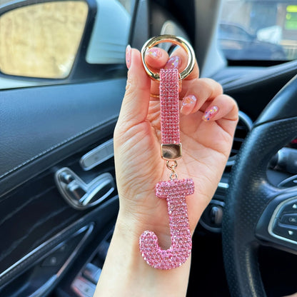 Pink Rhinestone Letter Keychain (Gold Edges)