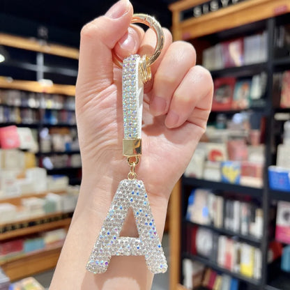 White Rhinestone Letter Keychain (Gold Edges)