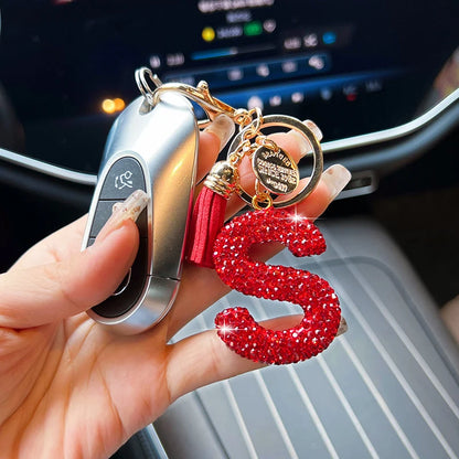 Red Rhinestone Letter Keychain (Gold Edges)