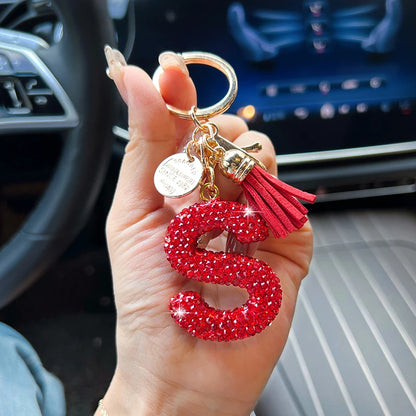 Red Rhinestone Letter Keychain (Gold Edges)