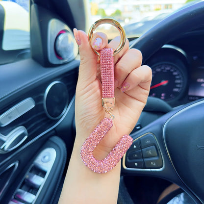 Pink Rhinestone Letter Keychain (Gold Edges)