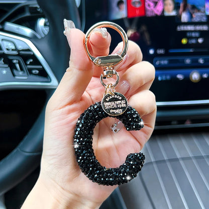Black Rhinestone Letter Keychain (Gold Edges)