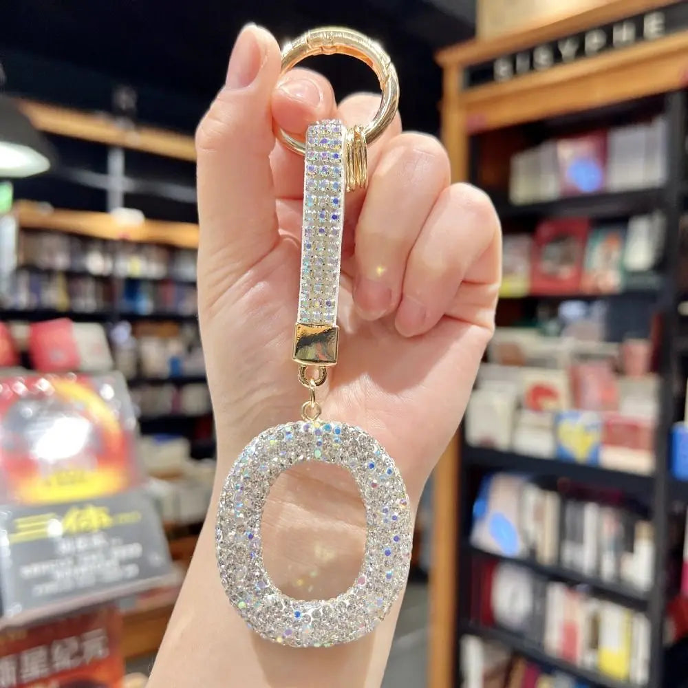 White Rhinestone Letter Keychain (Gold Edges)