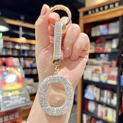 White Rhinestone Letter Keychain (Gold Edges)