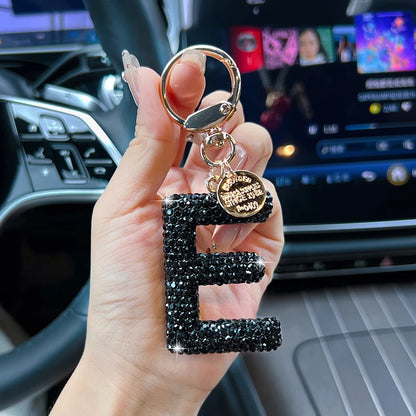Black Rhinestone Letter Keychain (Gold Edges)