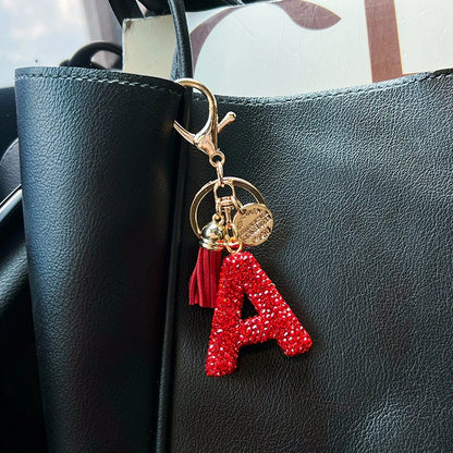 Red Rhinestone Letter Keychain (Gold Edges)