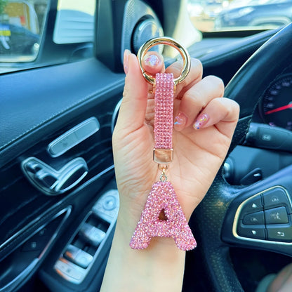 Pink Rhinestone Letter Keychain (Gold Edges)