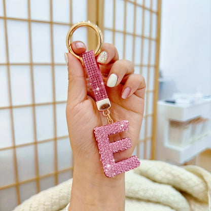 Pink Rhinestone Letter Keychain (Gold Edges)