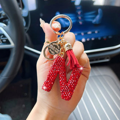 Red Rhinestone Letter Keychain (Gold Edges)