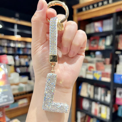 White Rhinestone Letter Keychain (Gold Edges)