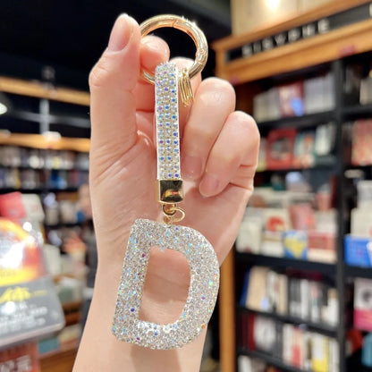 White Rhinestone Letter Keychain (Gold Edges)