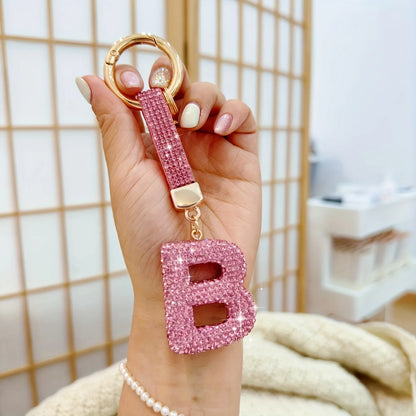 Pink Rhinestone Letter Keychain (Gold Edges)