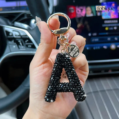 Black Rhinestone Letter Keychain (Gold Edges) Fobique