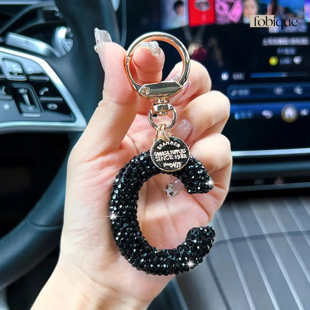 Black Rhinestone Letter Keychain (Gold Edges) Fobique
