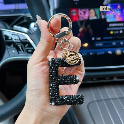 Black Rhinestone Letter Keychain (Gold Edges) Fobique