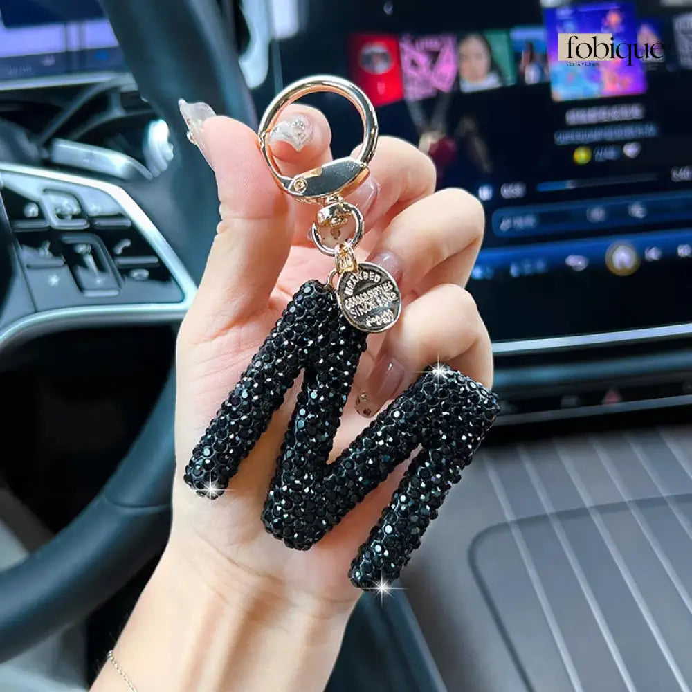 Black Rhinestone Letter Keychain (Gold Edges) Fobique