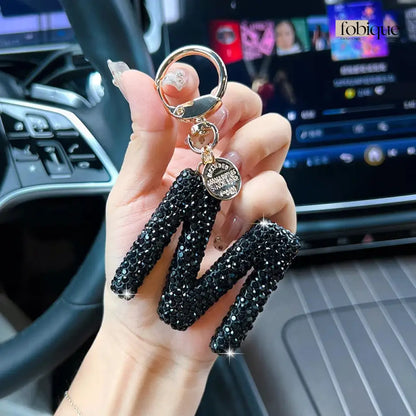 Black Rhinestone Letter Keychain (Gold Edges) Fobique