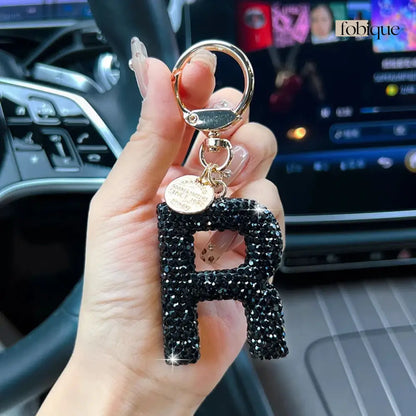 Black Rhinestone Letter Keychain (Gold Edges) Fobique