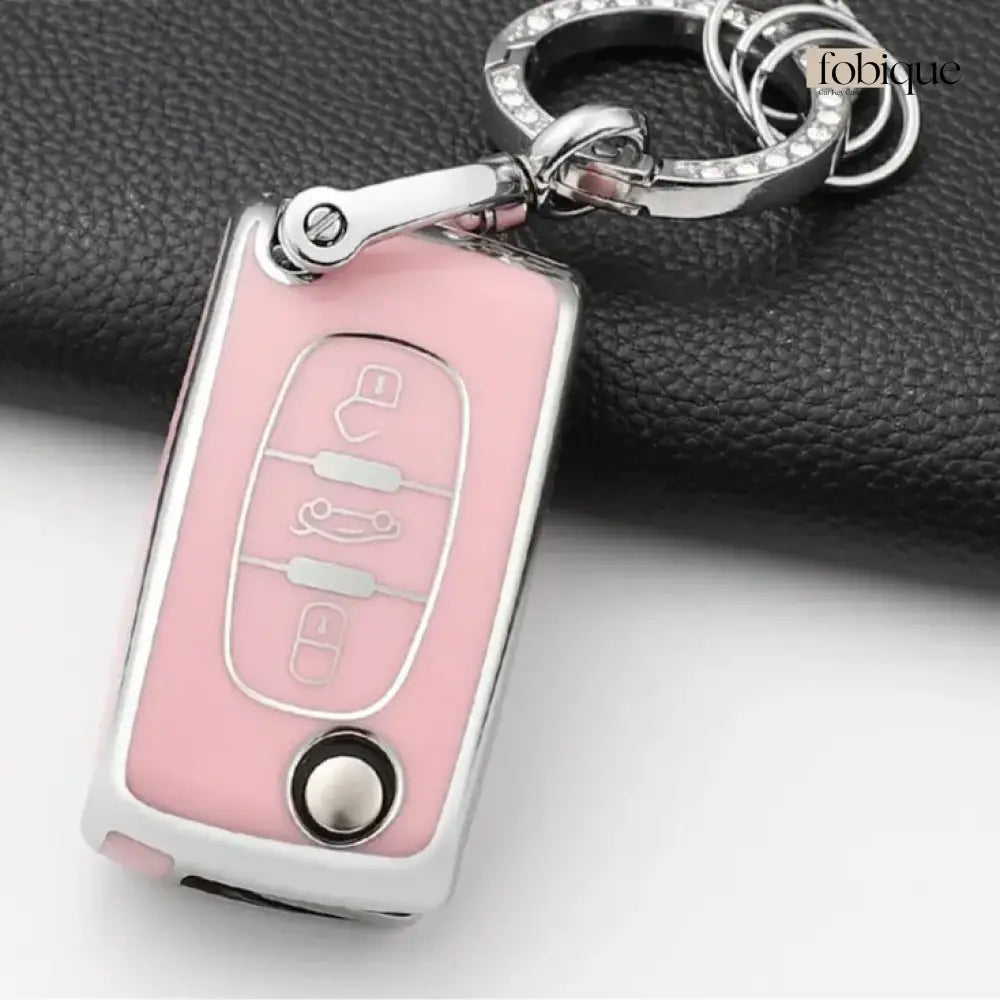 Classic Collection | Car Key Cover Compatible with Citroën C4, C5, C4 Picasso & More – 3-Button Flip Key Case Fobique