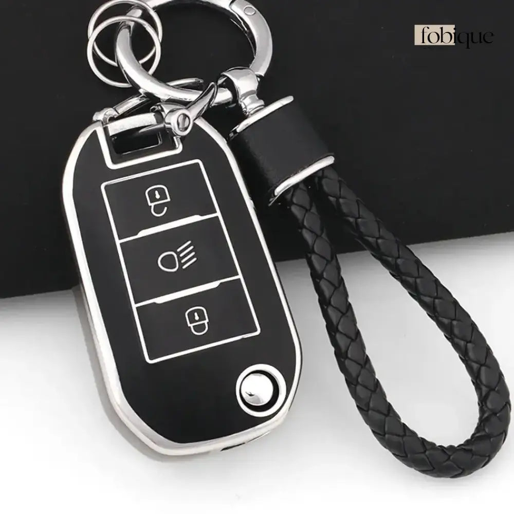 Classic Collection | Car Key Cover Compatible with Citroën C4 Picasso, C4 Cactus, DS & more – 3-Button Smart Key Case Fobique