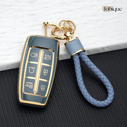 Classic Collection | Car Key Cover Compatible with Genesis G70 G80 G90 & More | 6‑Button Smart Key Grey