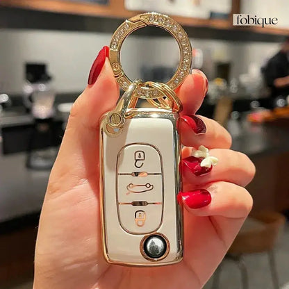 Classic Collection | Car Key Cover Compatible with Citroën C4, C5, C4 Picasso & More – 3-Button Flip Key Case Fobique