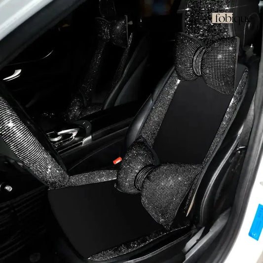 Complete Black Sparkling Set – Seat Covers, Pillows, Steering Cover & More Fobique