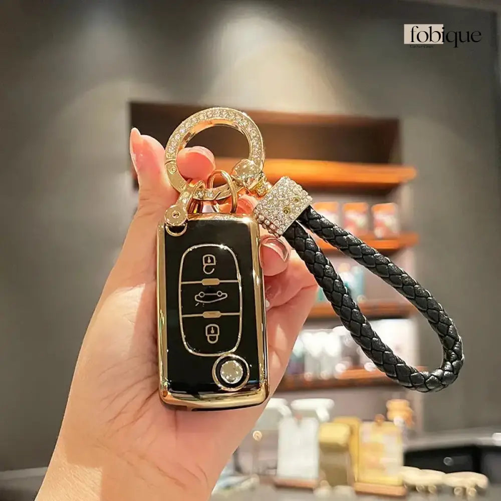 Elegant Collection | Car Key Cover Compatible with Citroën C4, C5, C4 Picasso & More – 3-Button Flip Key Case Fobique