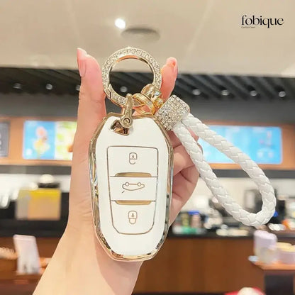 Elegant Collection | Car Key Cover Compatible with Citroën C4 Picasso, C4 Cactus & DS Models – 3-Button Smart Key Case Fobique