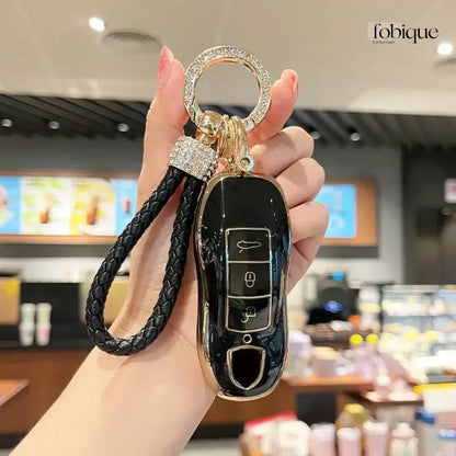 Elegant Collection | Key Cover Fob Case Suitable for Porsche Panamera Cayenne Macan 911 Boxster Cayman & More Fobique