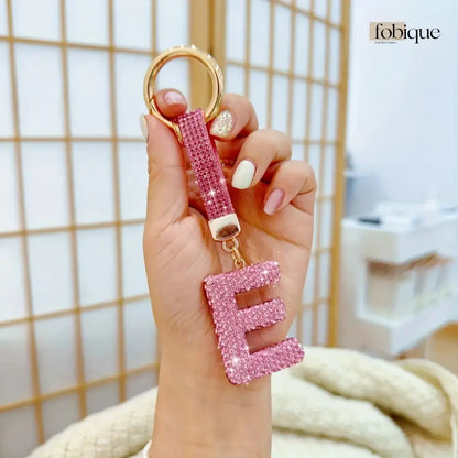 Pink Rhinestone Letter Keychain (Gold Edges) Fobique