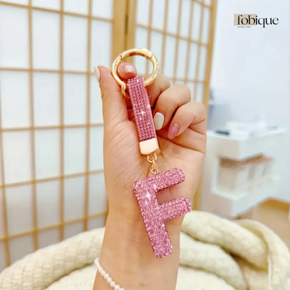 Pink Rhinestone Letter Keychain (Gold Edges) Fobique