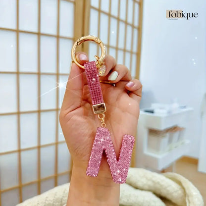 Pink Rhinestone Letter Keychain (Gold Edges) Fobique