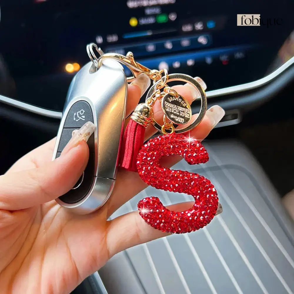 Red Rhinestone Letter Keychain (Gold Edges) Fobique