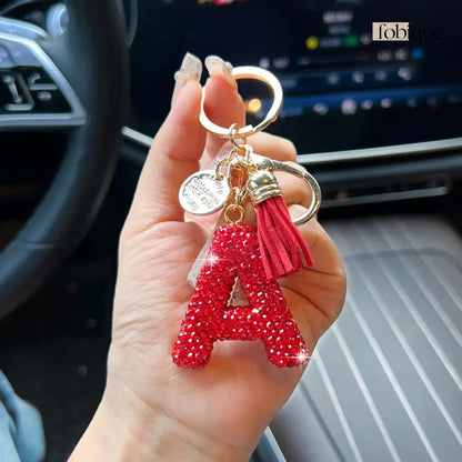 Red Rhinestone Letter Keychain (Gold Edges) Fobique
