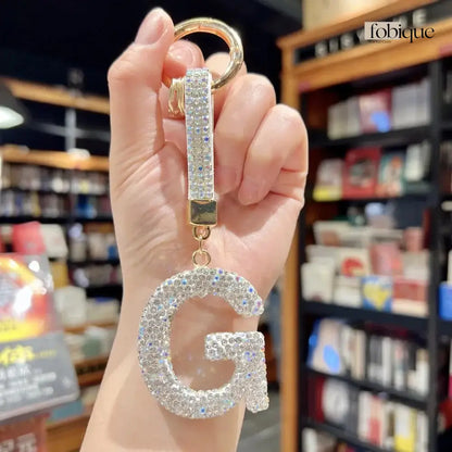 White Rhinestone Letter Keychain (Gold Edges) Fobique