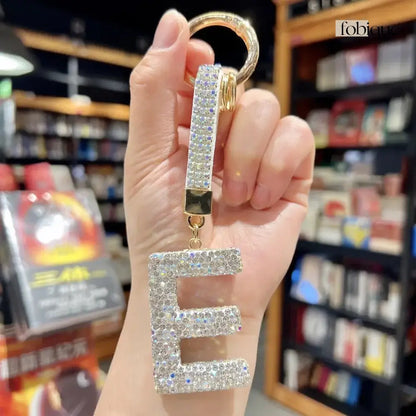 White Rhinestone Letter Keychain (Gold Edges) Fobique