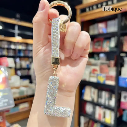 White Rhinestone Letter Keychain (Gold Edges) Fobique
