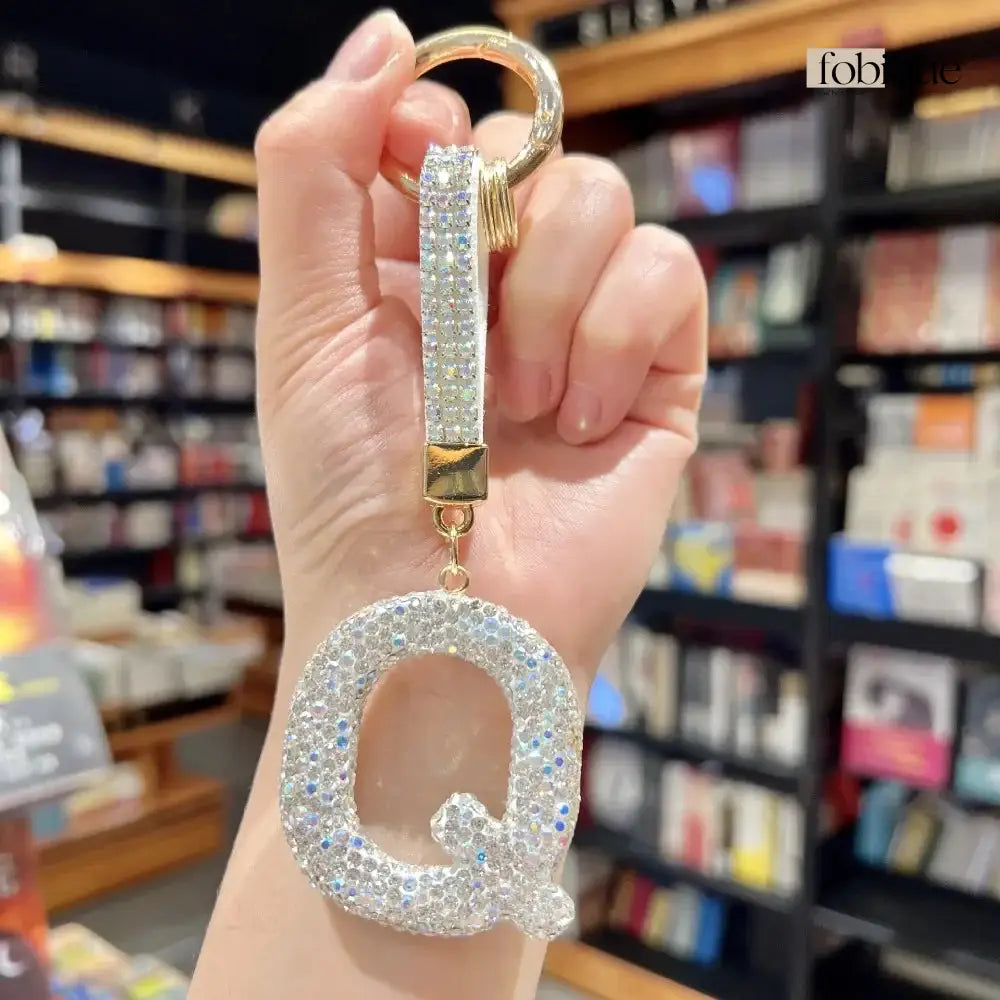 White Rhinestone Letter Keychain (Gold Edges) Fobique