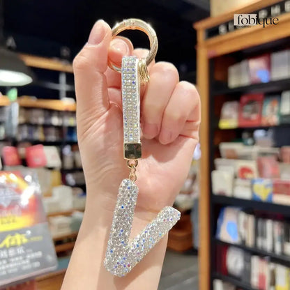 White Rhinestone Letter Keychain (Gold Edges) Fobique