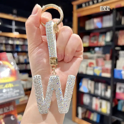 White Rhinestone Letter Keychain (Gold Edges) Fobique